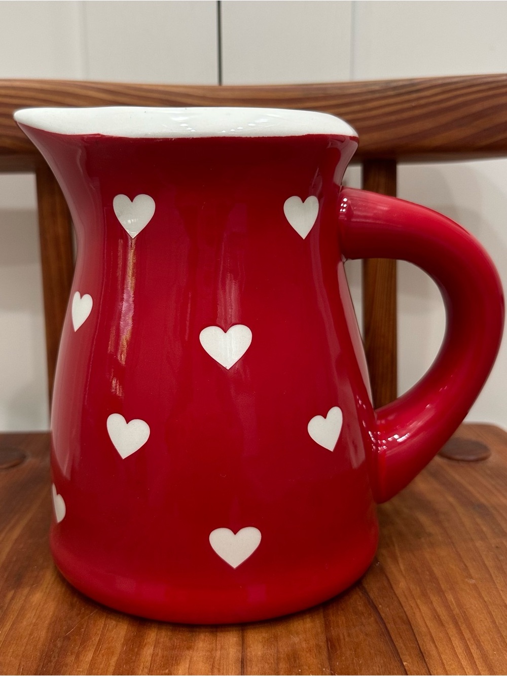 Terramoto Ceramics Red White Heart Pitcher Kitchen Vase